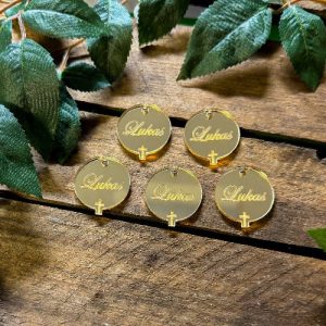 Dopspegeltaggar i akryl