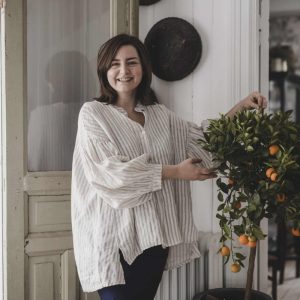 Alba linneskjorta randig-beige