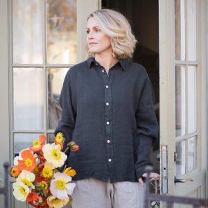 Boyfriend Linen Shirt Dark Grey